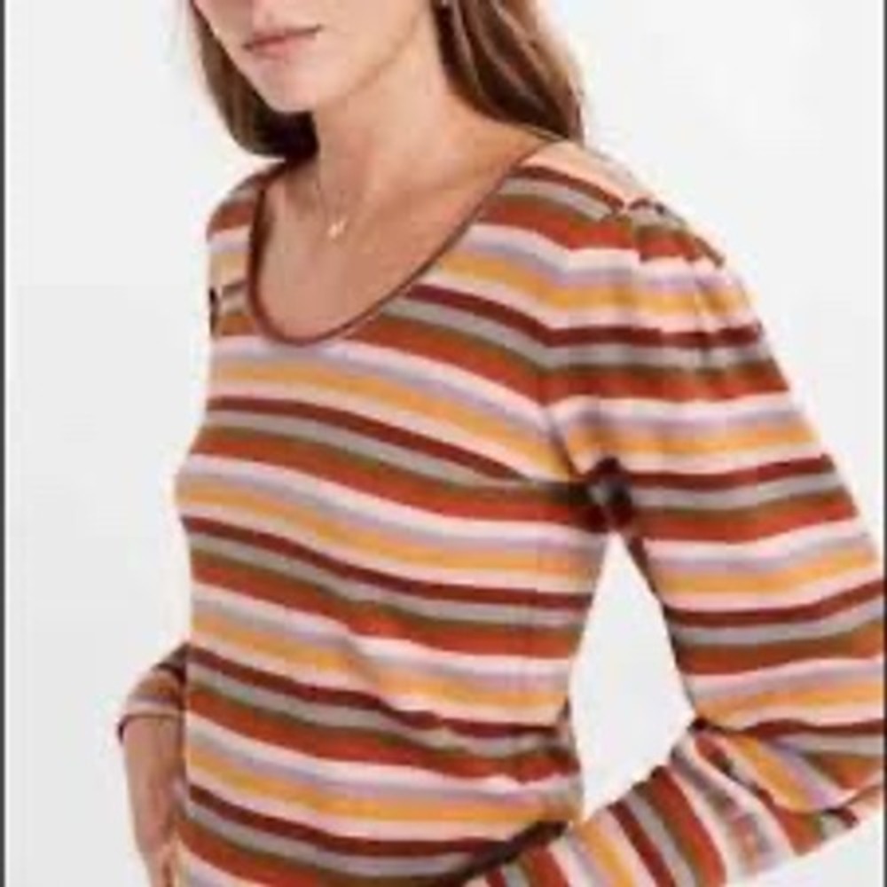 Madewell Striped Puff Sleeve Top Women Medium‎ Multicolor Excellent Scoop Neck